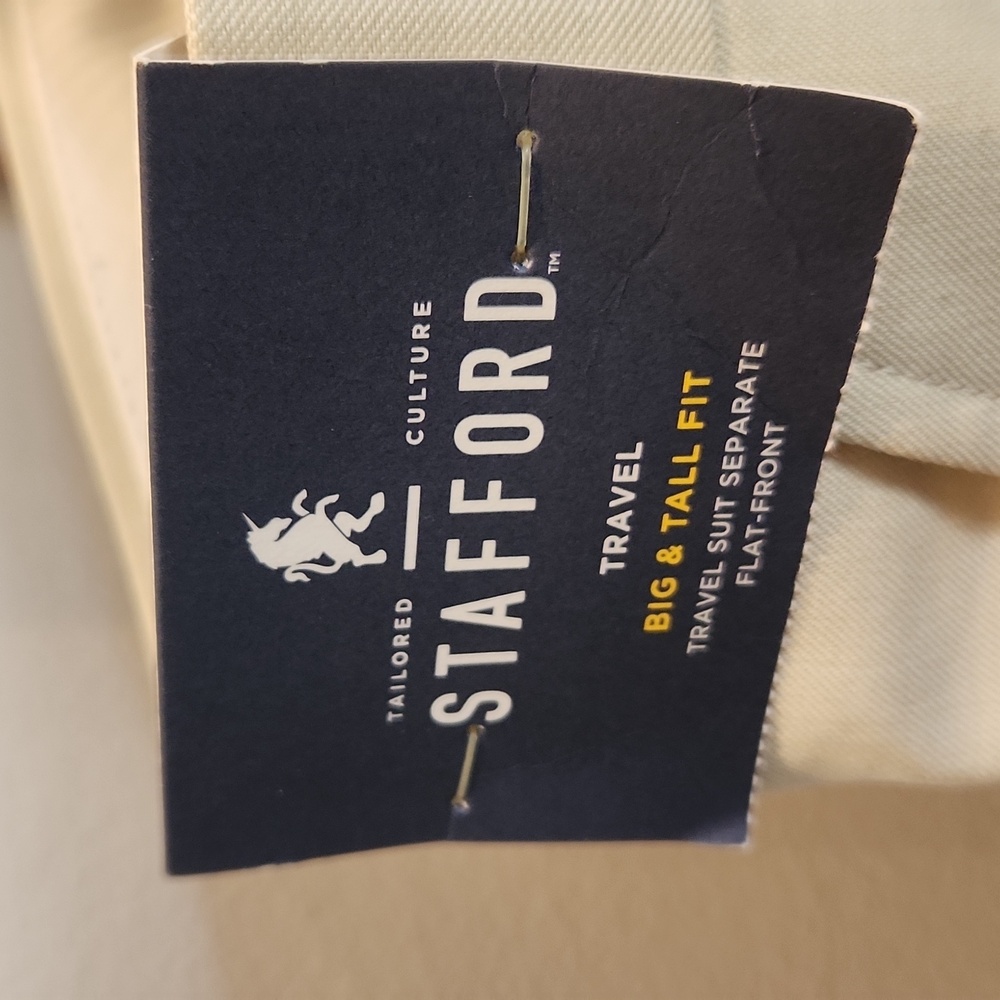NWT Stafford Travel Suit Separate Big & Tall Fit Men's Cream Dress Pants 56 X 32 - Picture 2 of 10